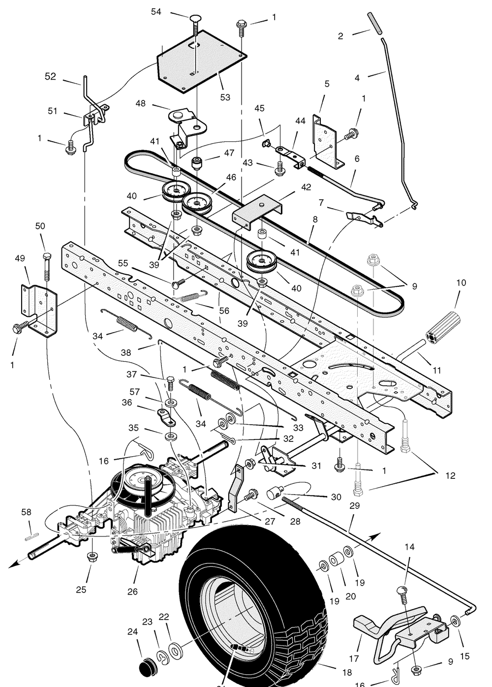 Drive Assembly Diagram and Parts List for 425618X48B 2004 Briggs and Stratton Lawn Tractor